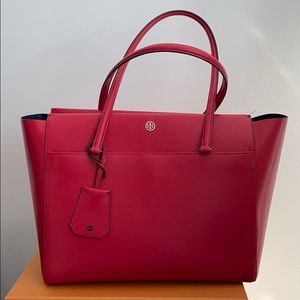 Tory Burch Parker Tote Cherry Red, Navy interior